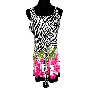 Cache Black and White Asymmetrical Sleeveless Tank Top